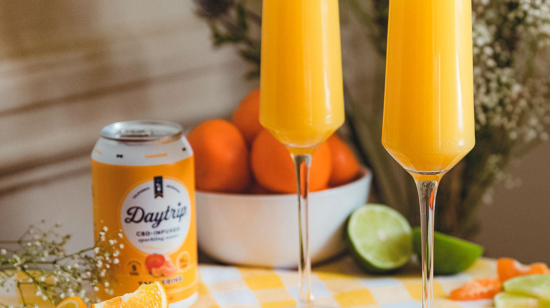 vibrant cocktail photo of the bubbly brunch featuring Daytrip CBD Infused Sparkling Water