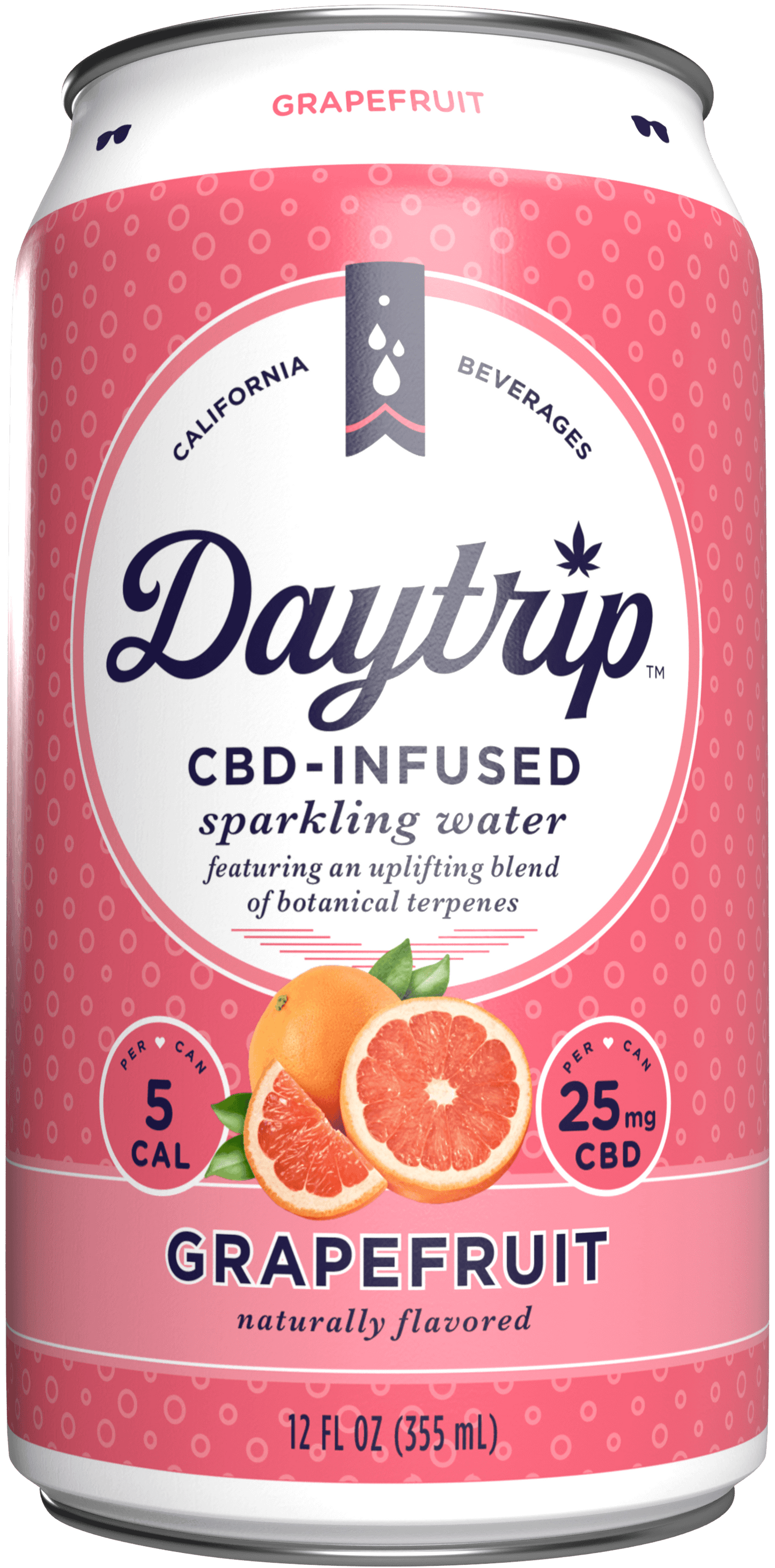 Can render of Daytrip Grapefruit sparkling water on a white background.