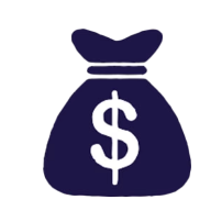 A navy blue icon on a white background representing the Daytrip affiliate program: a bag of money with a dollar sign