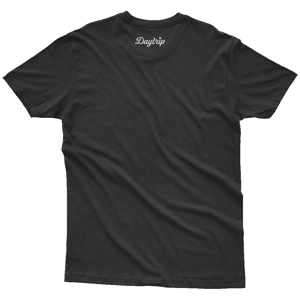 Daytrip Repeat Logo Heather Charcoal Tee Back with Repeat Logo screenprint on front CBD merch hemp