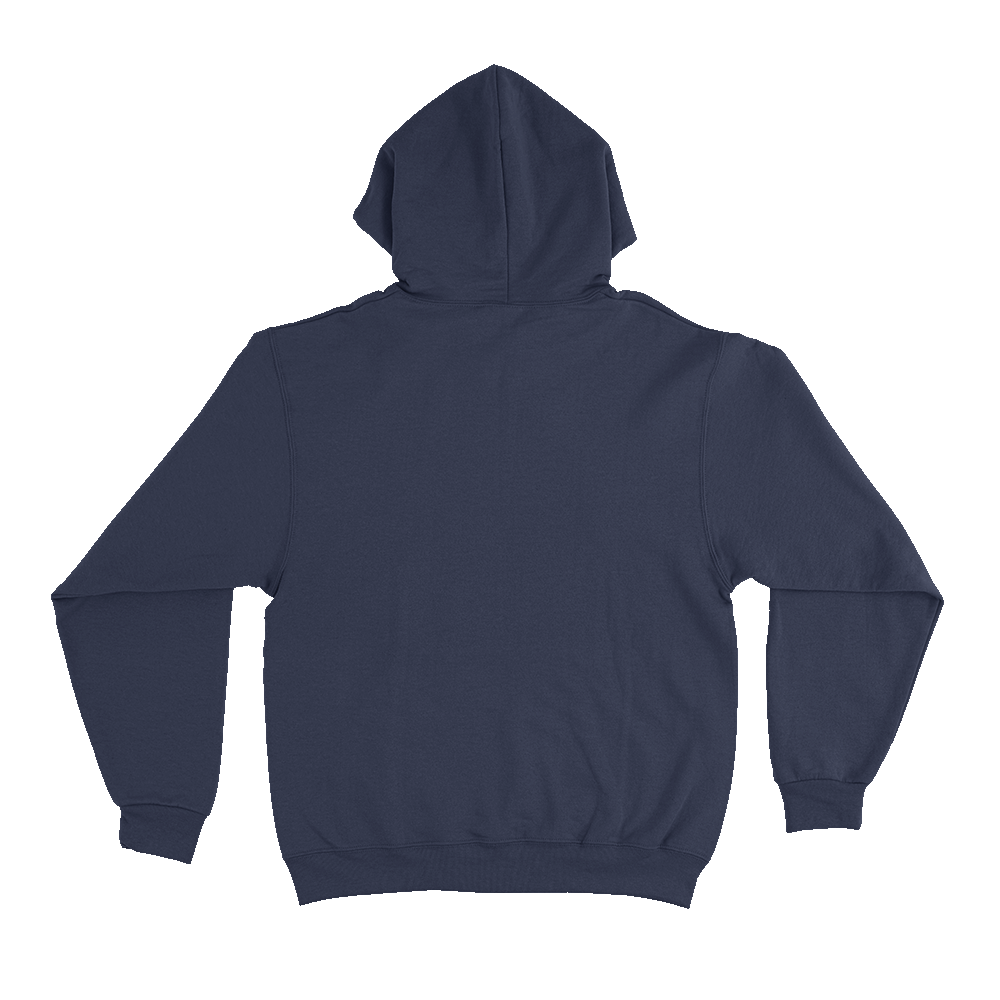 Daytrip Script Logo Heather Navy Blue Pullover Hooded Sweatshirt with screenprint back image
