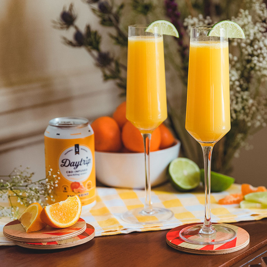 vibrant cocktail photo of the bubbly brunch featuring Daytrip CBD Infused Sparkling Water