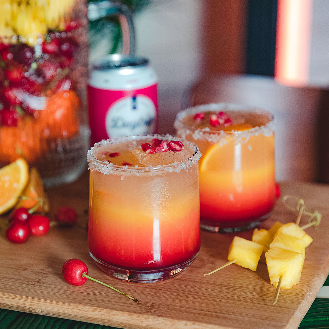 vibrant cocktail photo of the fiesta featuring Daytrip CBD Infused Sparkling Water