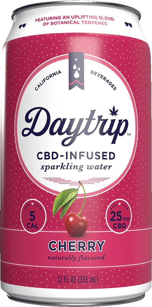Can render of Daytrip Cherry sparkling water on a white background.