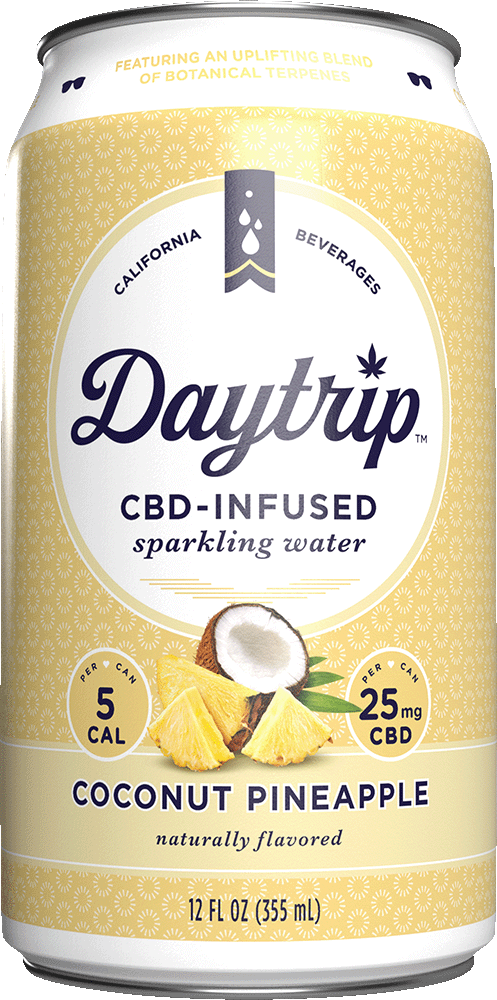 Can render of Daytrip Coconut Pineapple sparkling water on a white background.