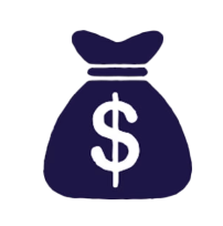 A navy blue icon on a white background representing the Daytrip affiliate program: a bag of money with a dollar sign 