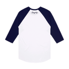 Daytrip Cannabis Club Raglan Baseball Tee in white and navy