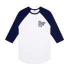 Daytrip Cannabis Club Raglan Baseball Tee in white and navy
