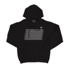 Daytrip Black Pullover Hoodie Front Image with Repeat Logo front and happier is healthier on sleeve. 80% cotton. Screenprinted. 