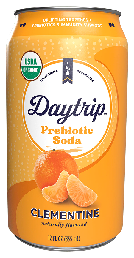 Front can render of Daytrip clementine prebiotic soda.