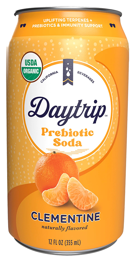Front can render of Daytrip clementine prebiotic soda.